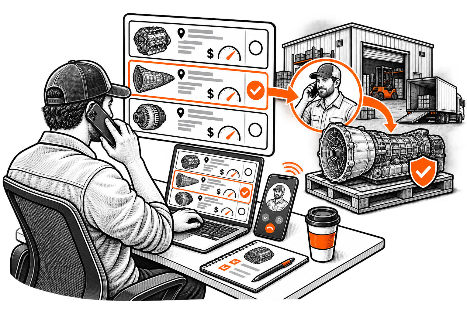 Customer verifying and buying directly from supplier illustration